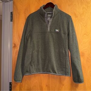 L.L.Bean Men’s Sweater Fleece Pullover Olive Green 1/4 Snap Button Size Medium